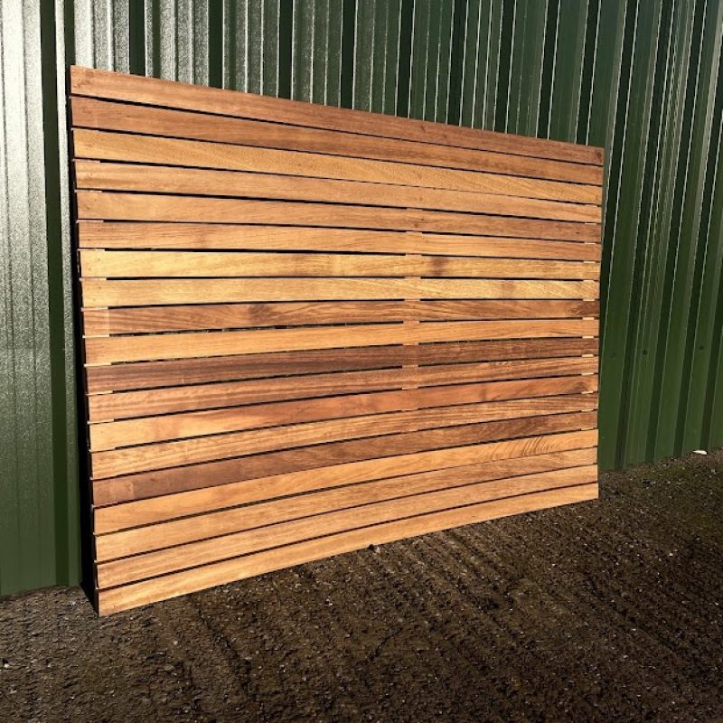 Iroko hard wood contemporary fencing panel horizontal solidwoodfencing